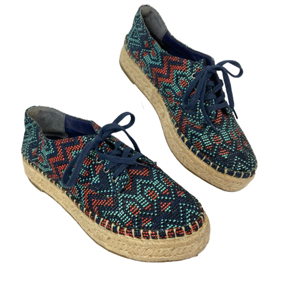 Indigo Rd Shoes - Indigo Rd Shoes Womens Sz 6 Leisa Espadrille Navy Blue Beaded Lace Up Flats New